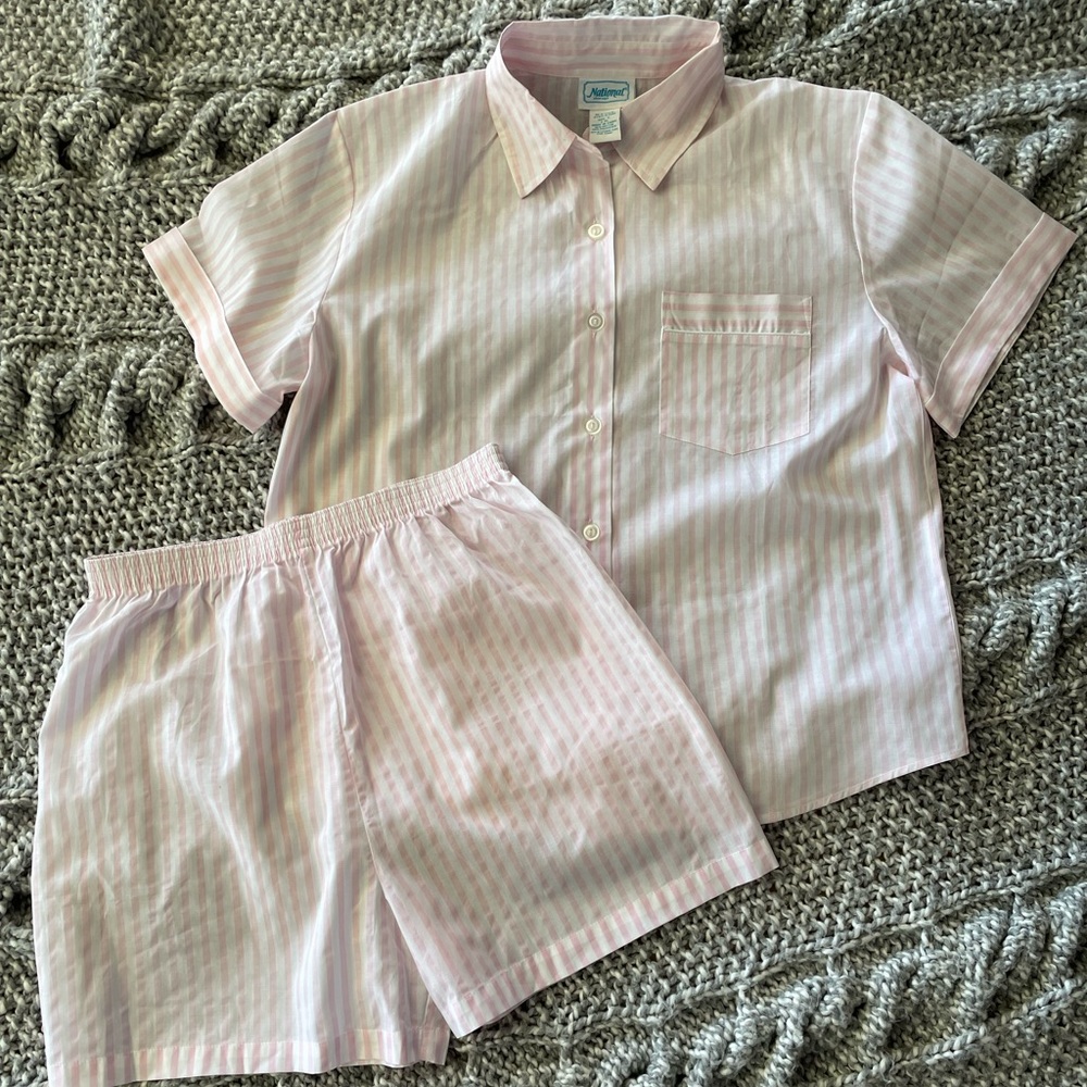 Vintage 80s 90s 2 Piece Pastel Pink Striped Pajamas